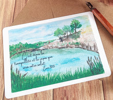 Charger l'image dans la galerie, Carte postale à l'aquarelle représentant un lac et verset Esaië 30:15