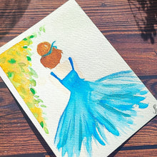 Charger l'image dans la galerie, Carte postale jeune fille en robe bleue peinte à l'aquarelle