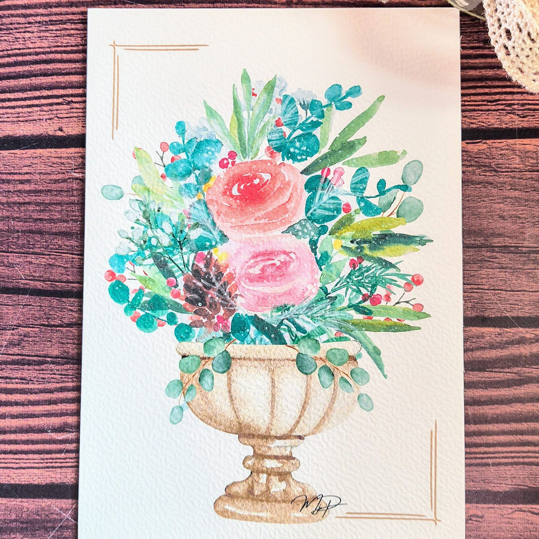 Bouquet d'hiver aquarelle dans un beau vase