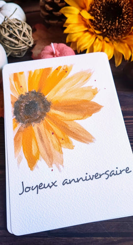 Carte Joyeux anniversaire Tournesol à l'aquarelle