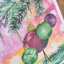 Charger l&#39;image dans la galerie, Détails carte de voeux aquarelle boules de noel
