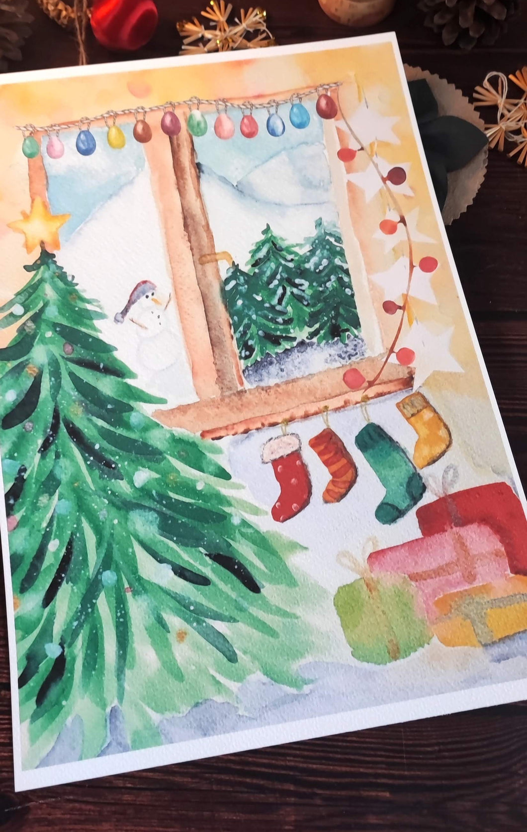 Illustration aquarelle de Noël : Ambiance Festive pour Votre Intérieur