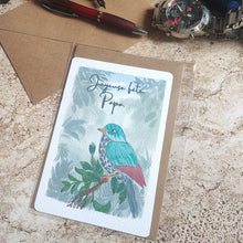 Charger l&#39;image dans la galerie, Carte illustrée à l&#39;aquarelle Oiseau sur une branche Joyeuse fête Papa Verset Proverbe 17:6
