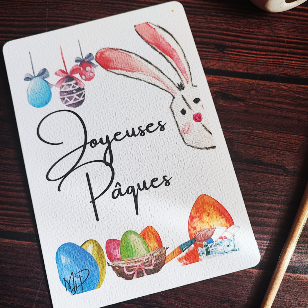 carte joyeuses Pâques, lapin et oeufs de Pâques