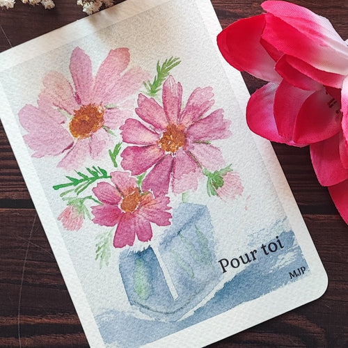 Carte aquarelle pleine de douceur fleurs roses