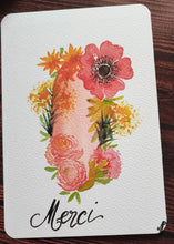Charger l&#39;image dans la galerie, Carte postale fleurs Merci peinte à l&#39;aquarelle
