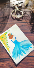 Charger l&#39;image dans la galerie, Carte postale jeune fille en robe bleue peinte à l&#39;aquarelle
