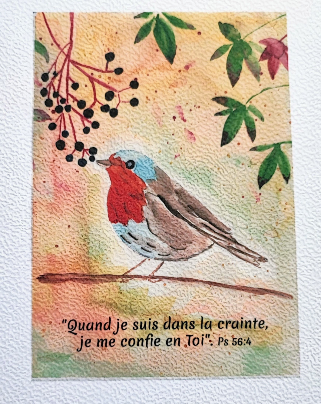 Aquarelle rossignol et verset biblique